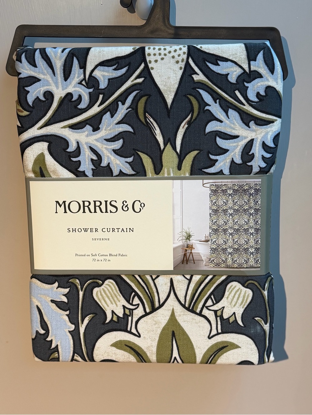 Morris & Co. NWT Severne Gray, Cream & Green Floral Shower Curtain 72"× 72"